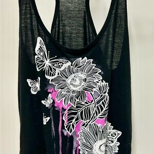 Black Floral Butterfly Women's Top